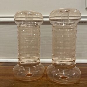 Ribbed Pink Tall Glass Candle Holders
